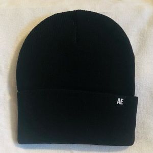 New Unisex American Eagle black toboggan hat with AE logo on the front.